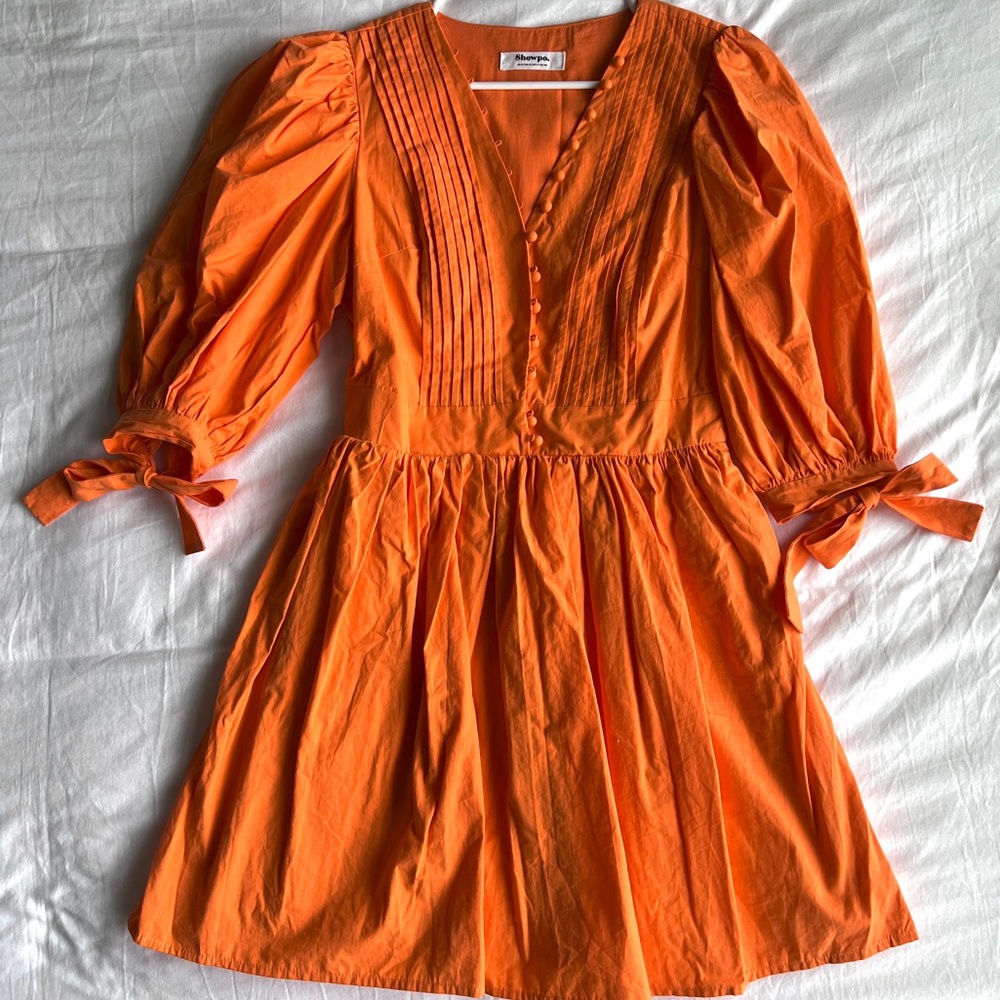 Puff sleeve orange Showpo mini dress size 4
